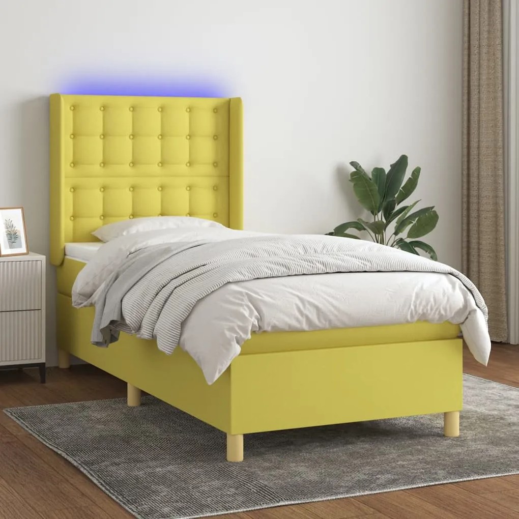 3139156 vidaXL Pat cu arcuri, saltea și LED, verde, 80x200 cm, textil