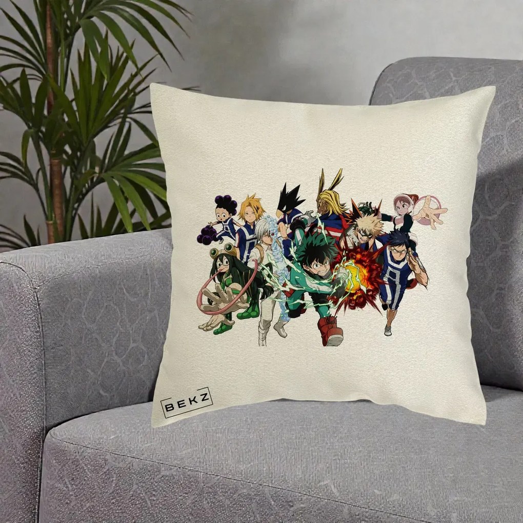 Perna Personalizata My Hero Academia Clasa 1-A Complet, 40x40 cm, Ecru, Husa Detasabila, Perna Inclusa, BEKZ®