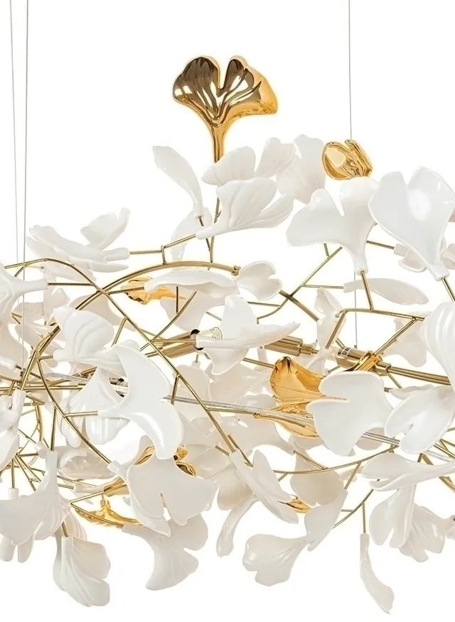 Lustra Suspendata, Metal Auriu, Petale Flori Albe, FLORA 250 PP