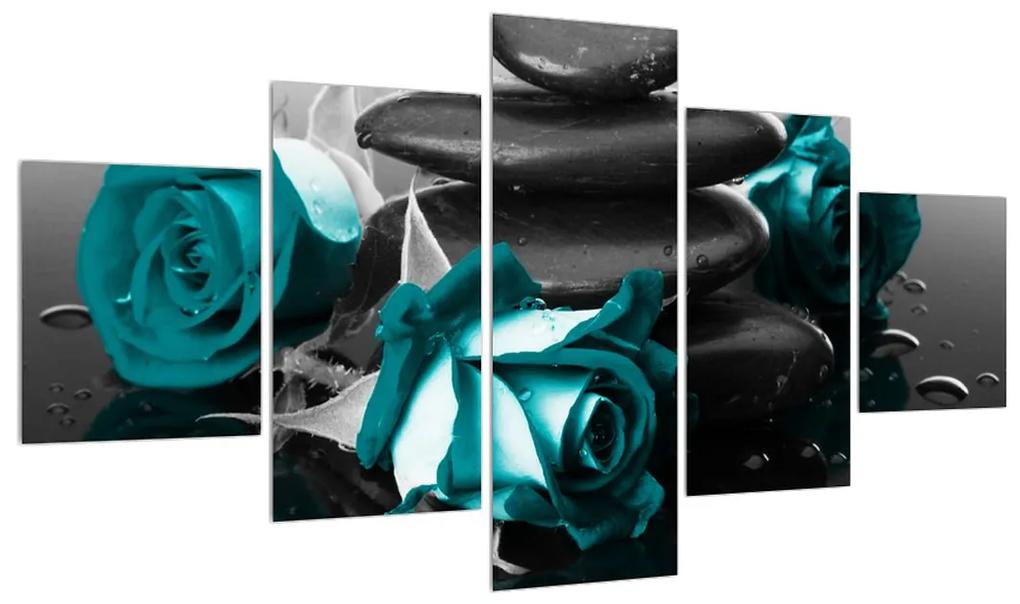 Tablou cu trandafiri albastre (125x70 cm), în 40 de alte dimensiuni noi