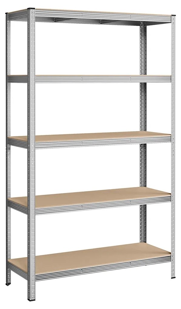 Sistem de rafturi pe cinci niveluri din oțel pentru depozitare, capacitate de încărcare 875 kg, 60 x 120 x 200 cm, argintiu