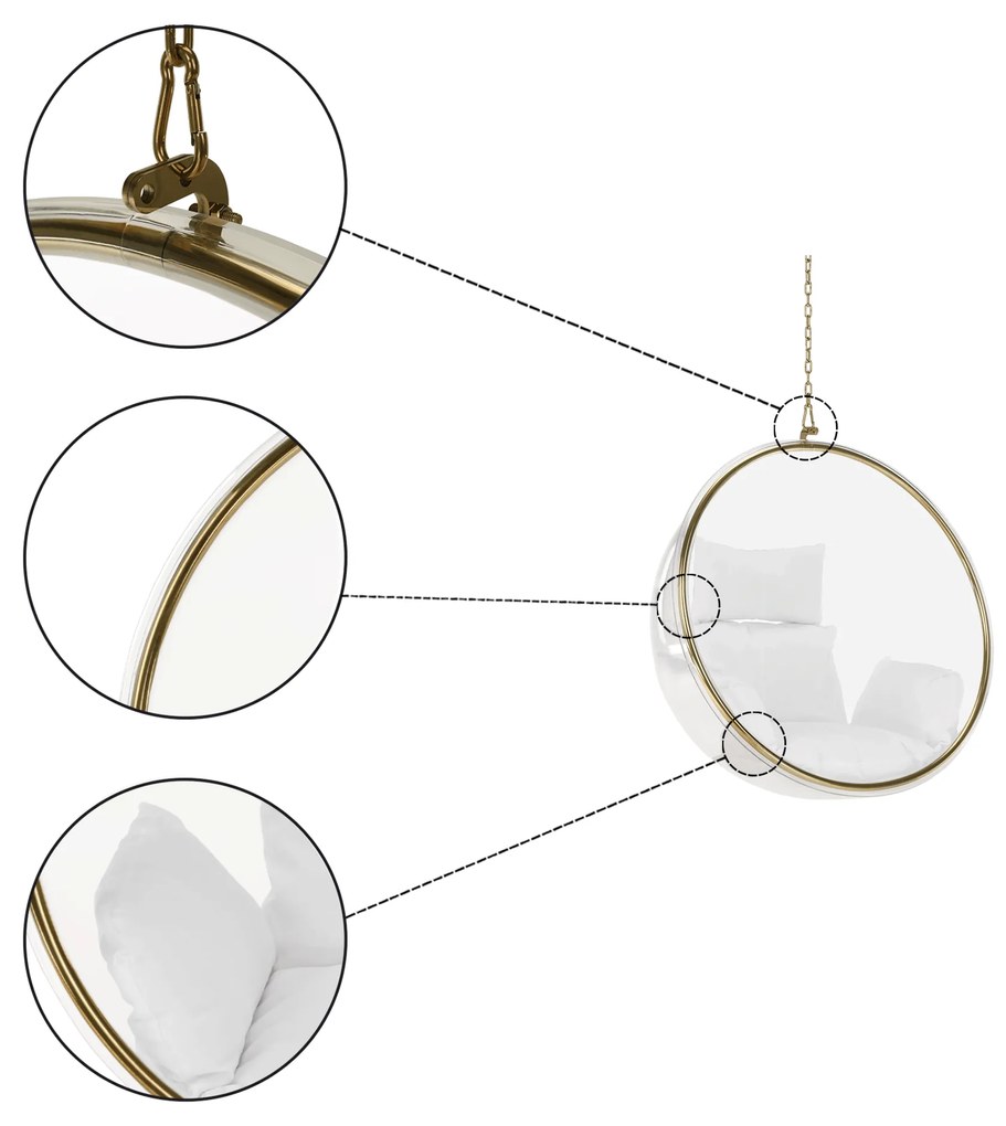 Scaun suspendat, transparent/ auriu/ alb, BUBBLE NEW TIP 1