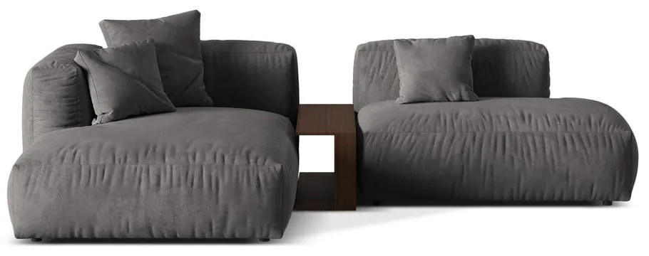 Colțar modular gri cu tapițerie din catifea (cu colț pe partea stângă/cu șezlong) Martina – Micadoni