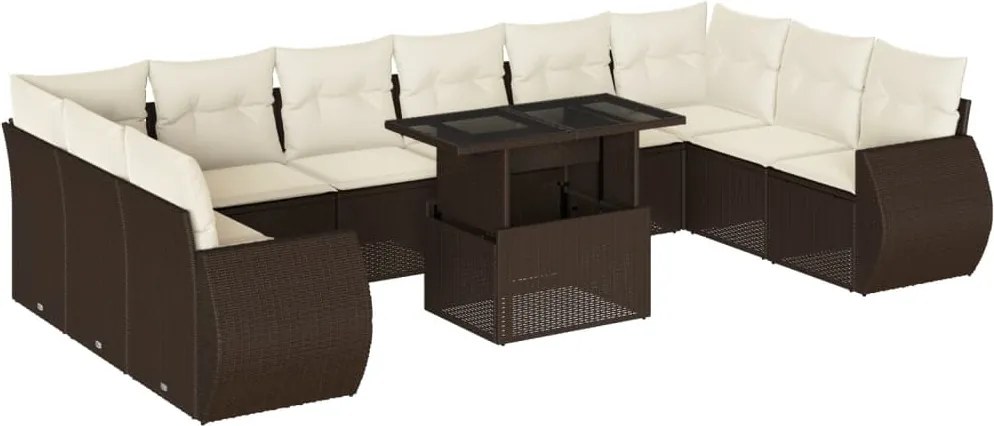 vidaXL Set canapele de grădină cu perne, 11 piese, maro, poliratan