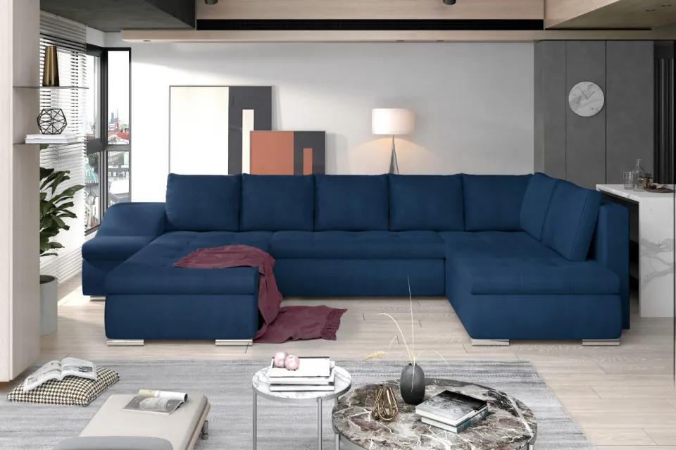Canapea modulara, extensibila, cu spatiu pentru depozitare, 340x88x200 cm, Giovanni L01, Eltap (Culoare: Albastru / Gri)
