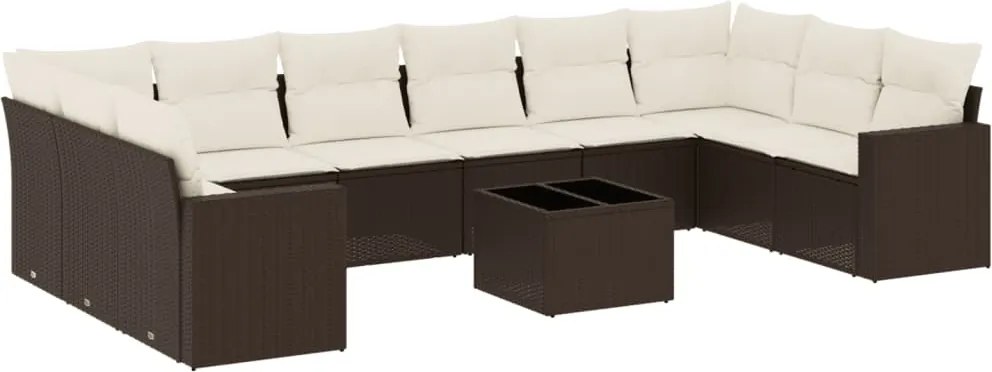 vidaXL Set canapele de grădină cu perne, 11 piese, maro, poliratan