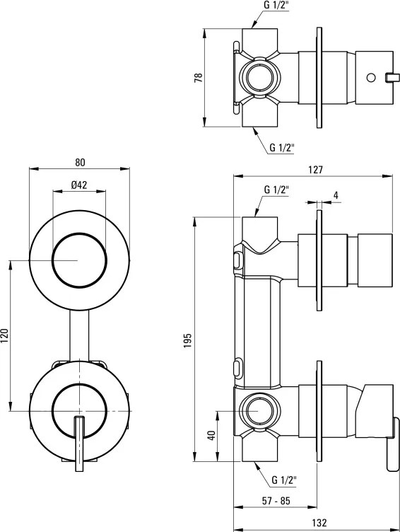 Silia Baterie pentru duș, îngropat, cu comutator de duș Finisaj: Alb BQS_A44P
