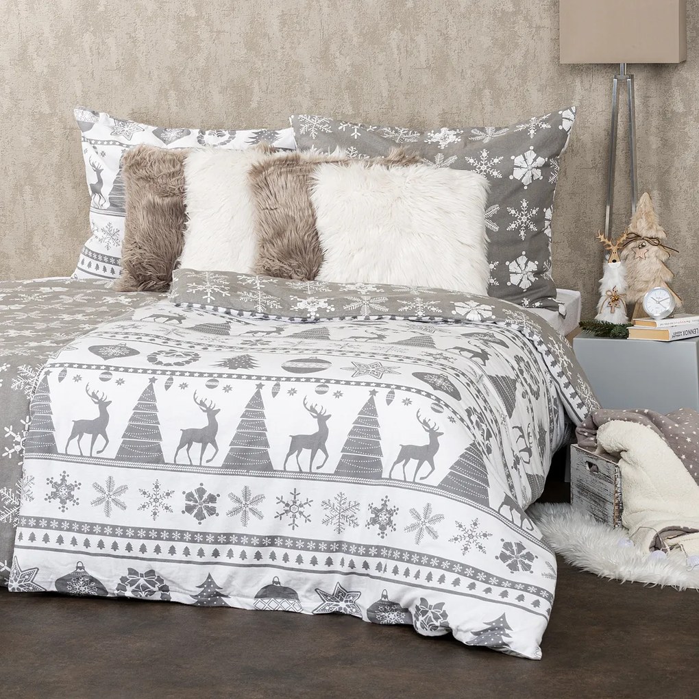 Lenjerie de pat din bumbac flanelCrăciun 4Home Christmas Time, gri, 140 x 200 cm, 70 x 90 cm