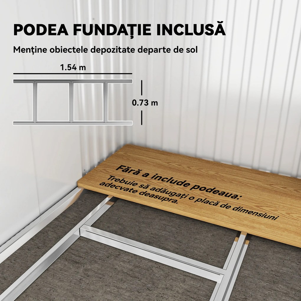 Outsunny Căsuță de Grădină 6.5 x 4FT din Metal Galvanizat cu Fundație, Magazin cu Uși Duble Culisante și 2 Guri de Aerisire, Gri | Aosom Romania