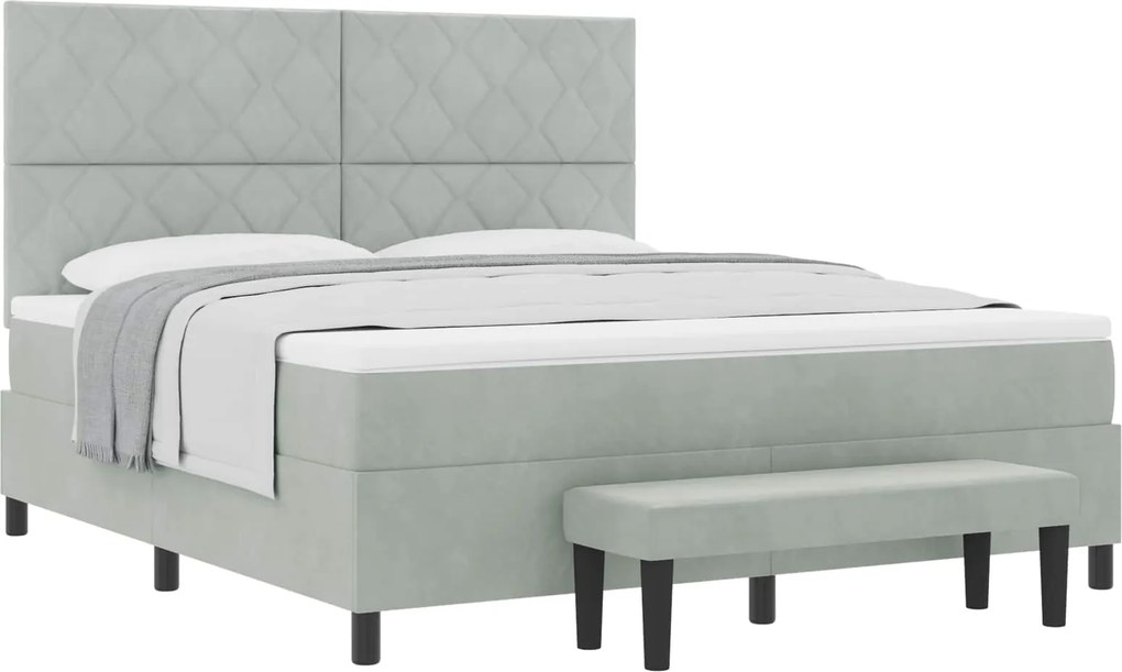 vidaXL Pat cu arcuri cu saltea Gri deschis 180 x 200 cm Catifea