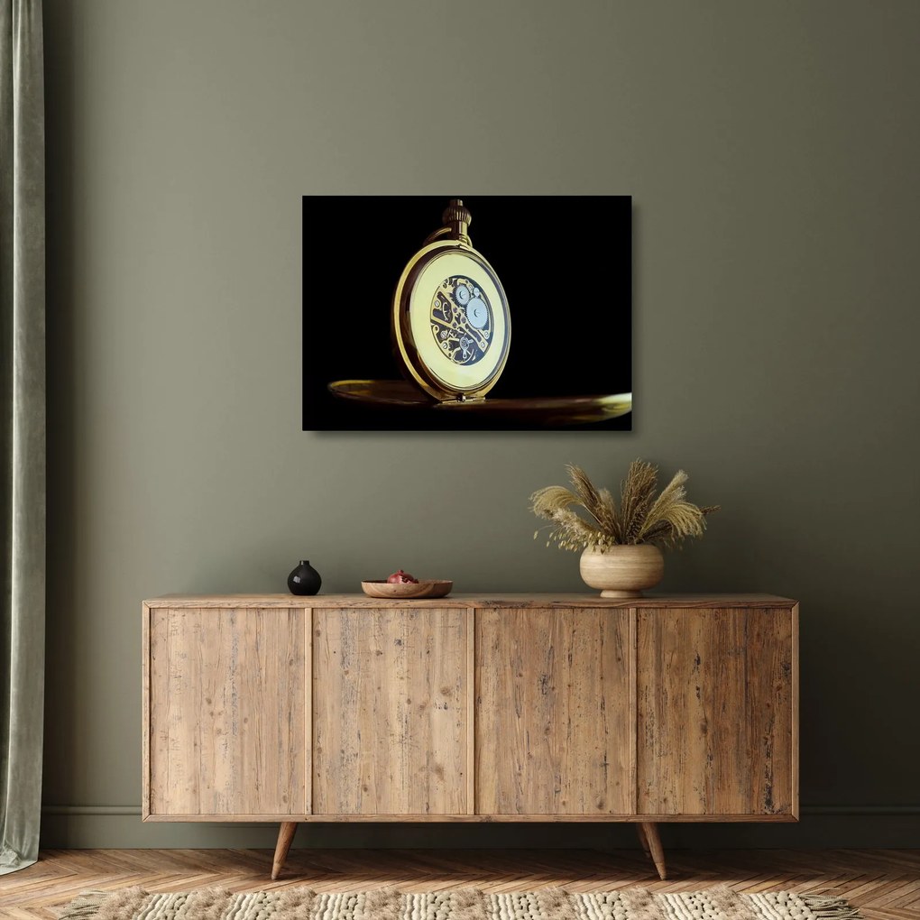 Tablou pe sticlă cu ceas de buzunar de aur (70x50 cm)