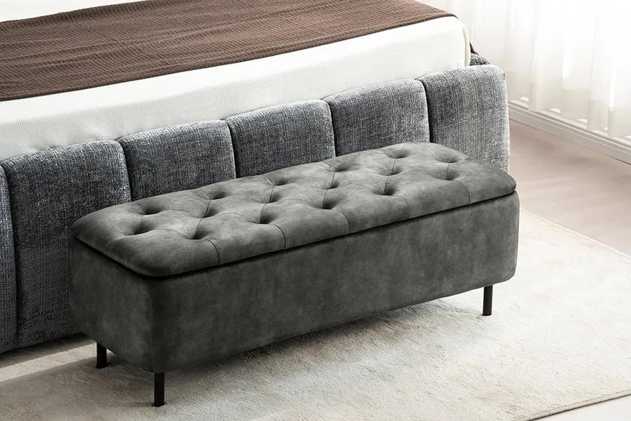 Bancheta cu spatiu de depozitare Catifea Verde inchis, EN VOGUE 120cm