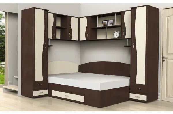 Dormitor Tineret Colt S, wenge+mesteacan 187x51/247x200cm