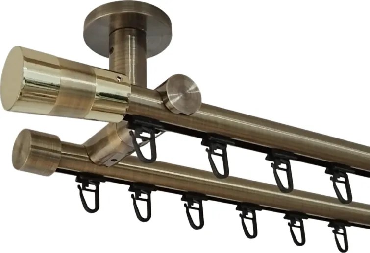 Galerie dublă VALEO 19/19 mm aur antic – țeavă profil cu canal, prindere tavan (Alege marime: 120 cm)
