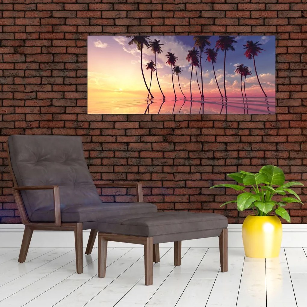Tablou cu palmieri deasupra mării (120x50 cm)
