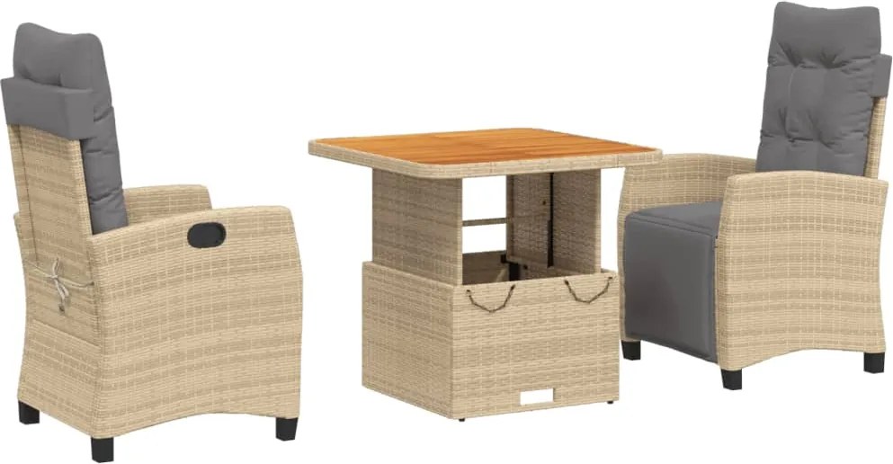 vidaXL Set mobilier de grădină cu perne, 3 piese, bej, poliratan