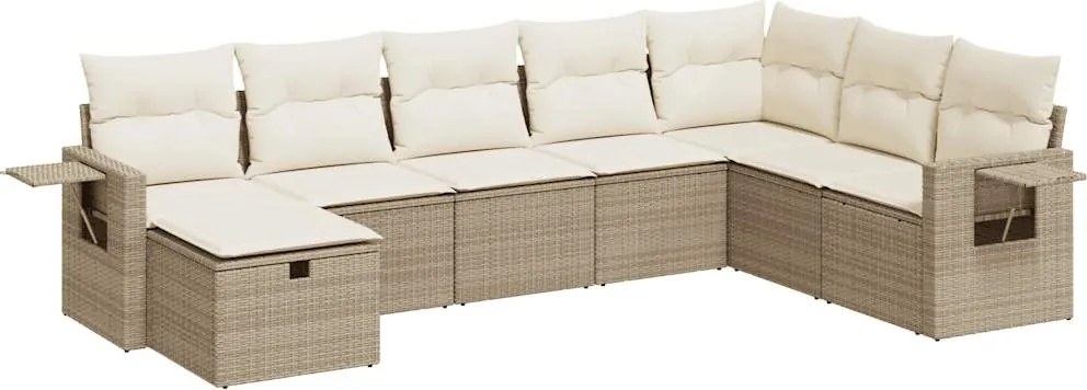 vidaXL Set canapele de grădină, 8 piese, cu perne, bej, poliratan