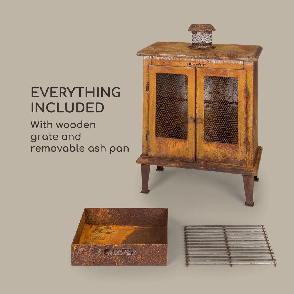 Flame Locker, vatră, șemineu de grădină vintage, 58 x 30 cm, oțel, aspect ruginit