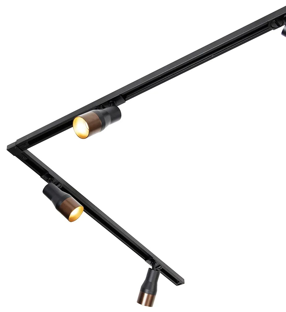 Sistem de iluminat cu șină modern cu 5 spoturi negru cu bronz închis monofazat - Iconic Kohua