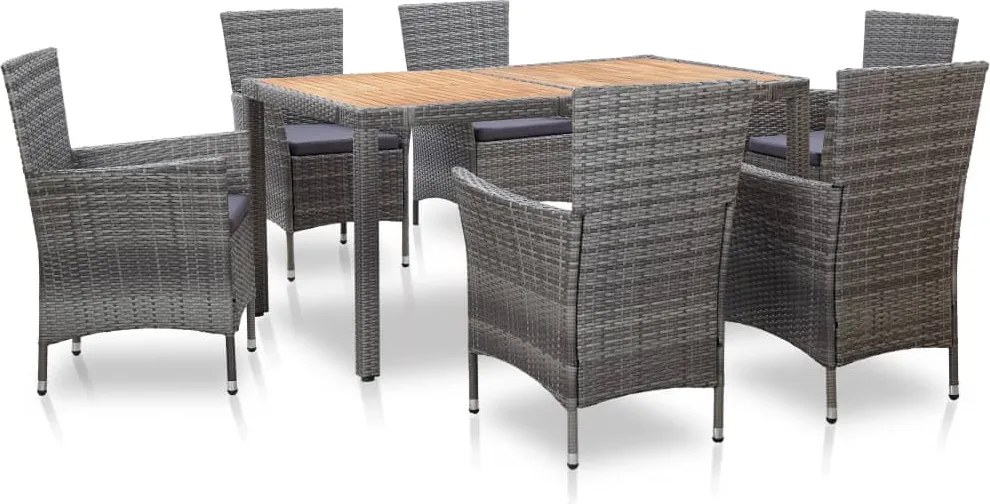 vidaXL Set mobilier de exterior cu perne, 7 piese, gri, poliratan