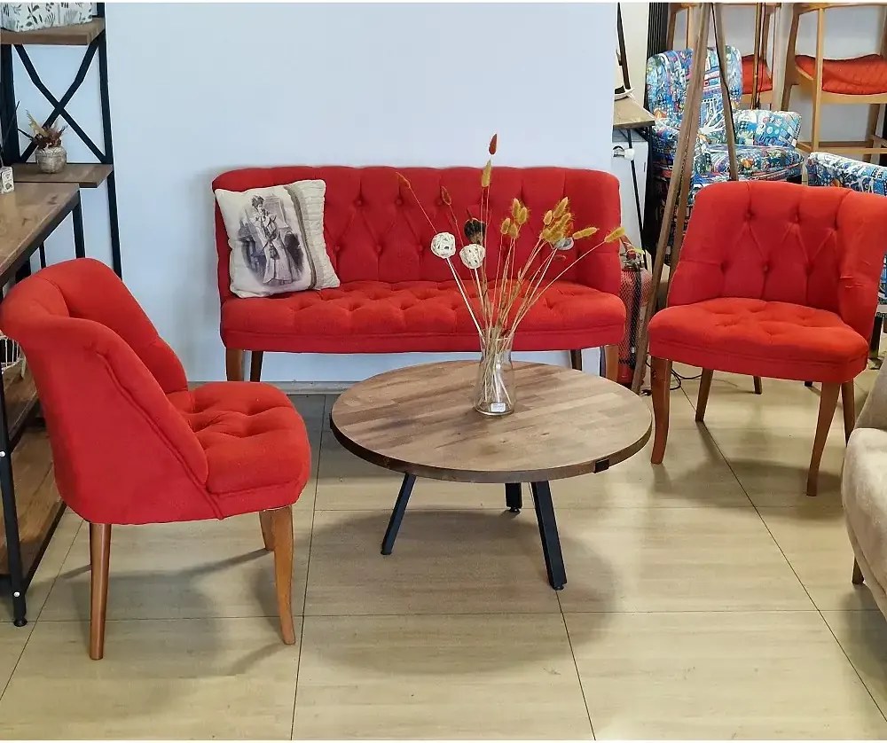 Set canapea 2 locuri cu 2 fotolii, Cafe Homs rosu