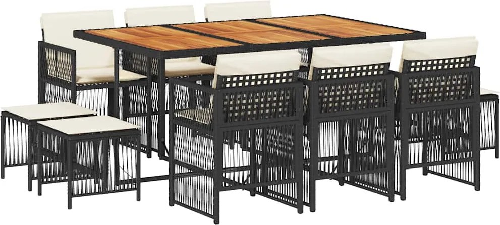 vidaXL Set mobilier de exterior cu perne, 11 piese, negru, poliratan
