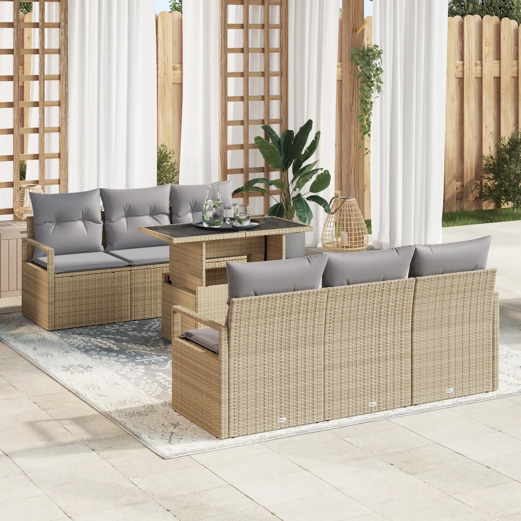 vidaXL Set de canapea de grădină cu 7 piese și perne bej din rattan artificial.