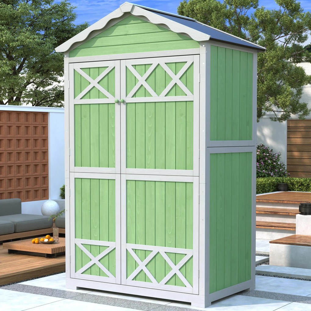 Depozit exterior pentru mobilier de grădină din lemn, design rezistent la intemperii cu întărituri stabile în formă de X, 93x45x179 cm, Verde