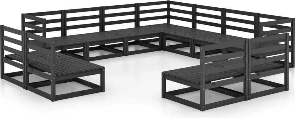 vidaXL Set mobilier de grădină, 11 piese, negru, lemn masiv pin
