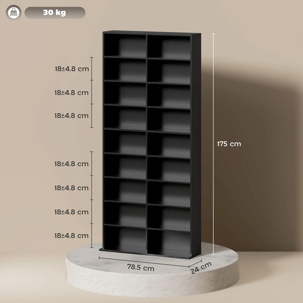 HOMCOM Raft pentru CD-uri cu 14 Rafturi Reglabile pentru 640 CD-uri/360 DVD-uri Negru | Aosom Romania