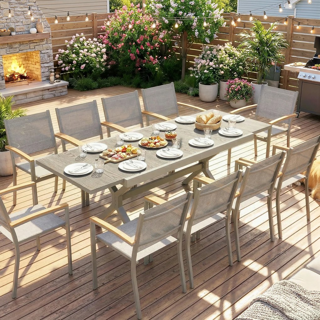 Outsunny Masă Extensibilă de Grădină pentru 8-10 Persoane, din Aluminiu și Oțel, 154/214x85x73 cm, Gri | Aosom Romania