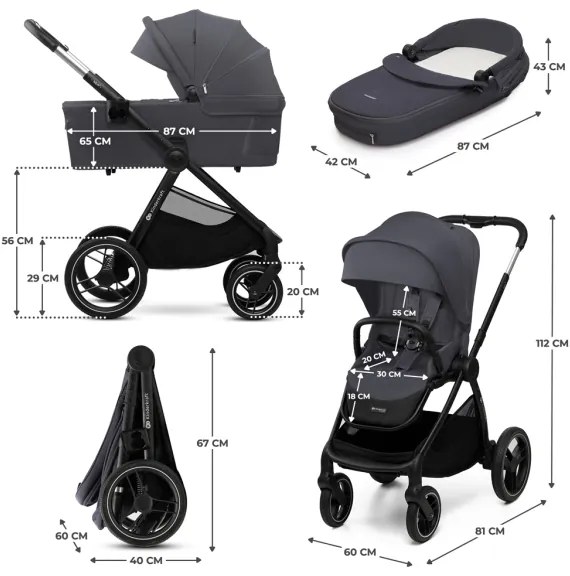 Cărucior de copii combinat 2 în 1 KINDERKRAFT NEA 2 Dark grey