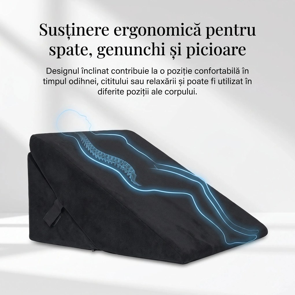 Perna multifunctionala 7-in-1 memory foam pliabila, cap/spate/picioare, Negru