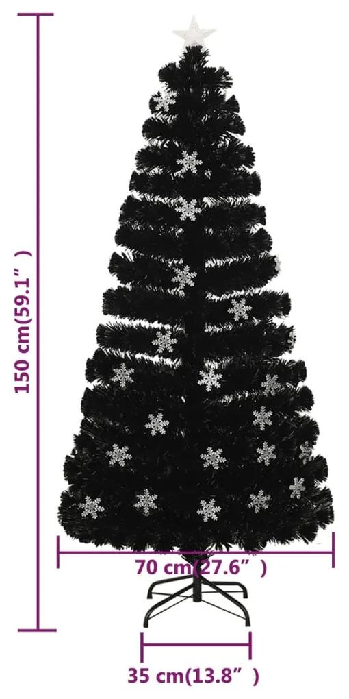Brad Craciun cu LED fulgi de zapada, negru 150 cm fibra optica 150 x 70 cm, 1
