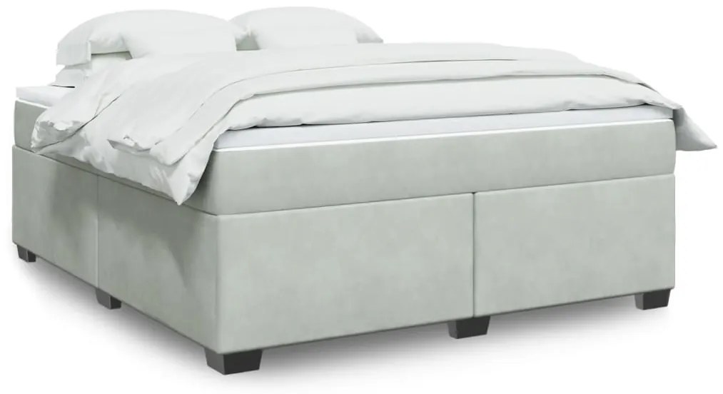 vidaXL Pat box spring cu saltea, gri deschis, 180x200 cm, catifea