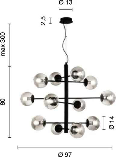 Ondaluce - Lustră pe cablu ELISEO, 12 x E14/10W/230V, Ø 97 cm, auriu / bej fumuriu