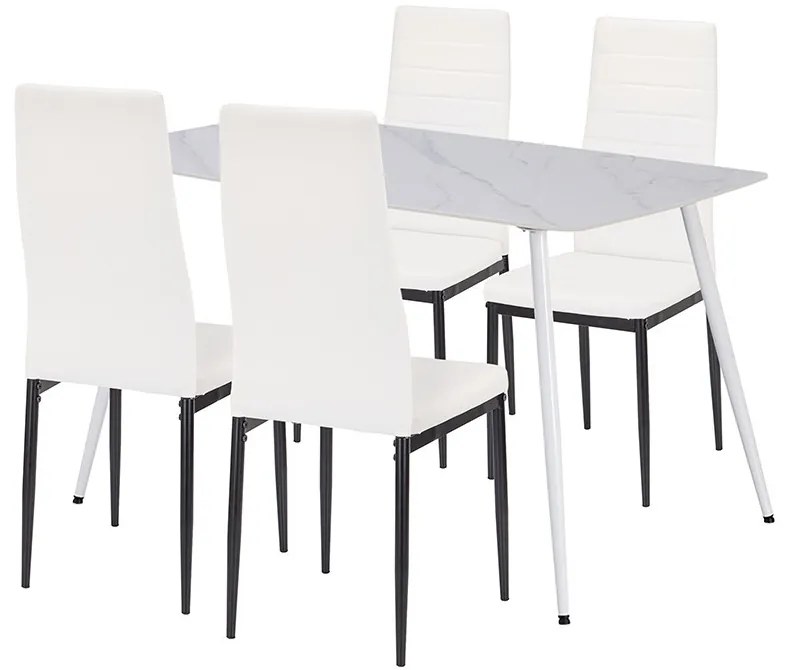 Renton 4+1 dining set alb-negru