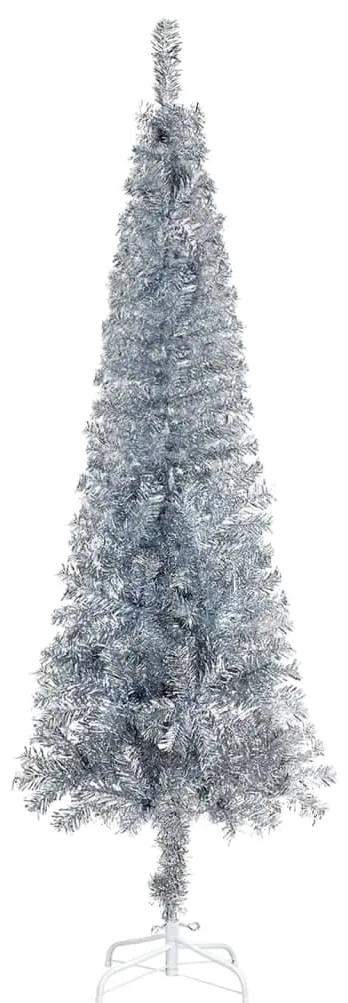 Brad de Craciun artificial subtire, argintiu, 210 cm 1, Argintiu, 210 cm