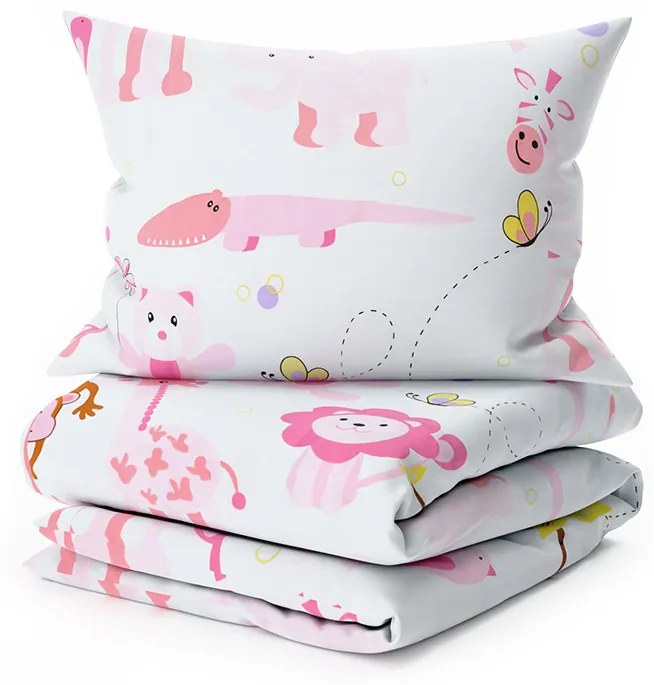 Lenjerie de pat pentru patut din bumbac Renforce ZOO roz Dimensiune lenjerie de pat: 45 x 65 cm | 90 x 140 cm