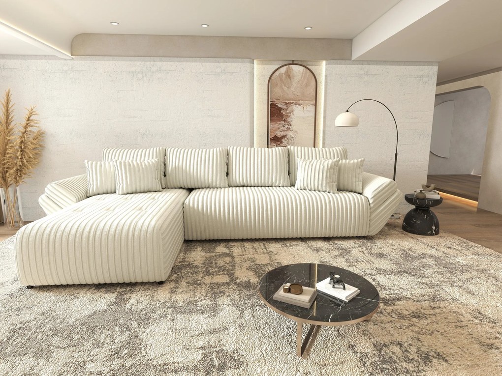 Colțar extensibil dumonde cu ladă de depozitare si sezut confortabil din spuma high-density, Berlin XL Ambience Ivory 350x185 cm