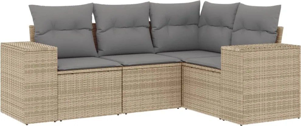 vidaXL Set canapele de grădină, 4 piese, cu perne, bej, poliratan