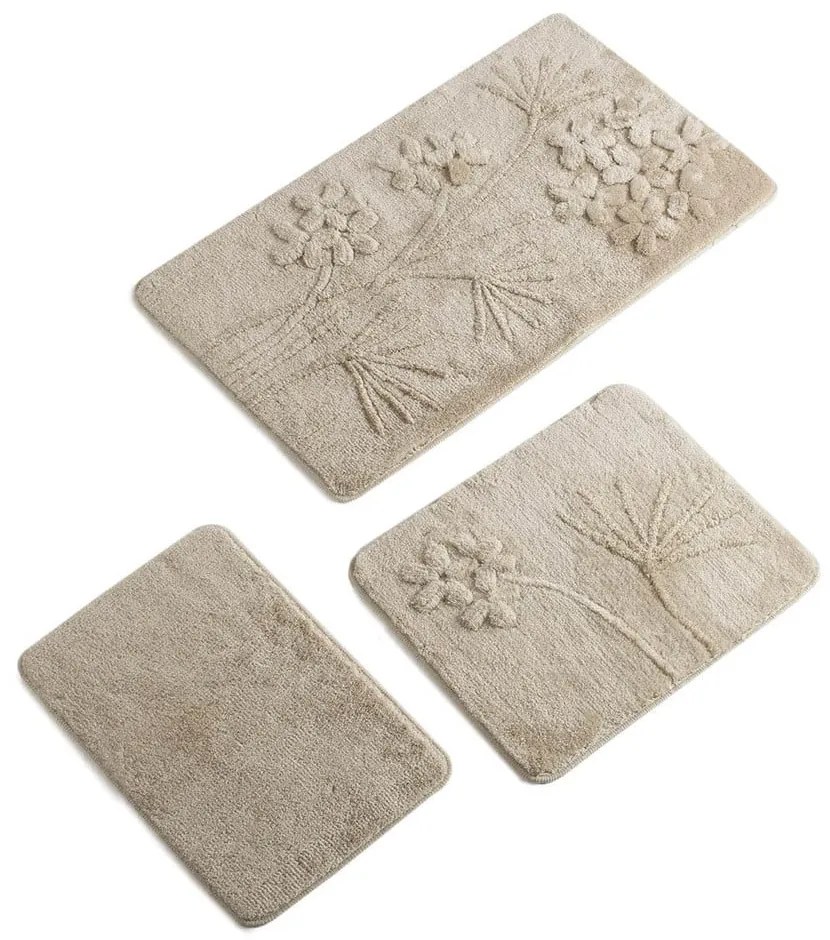 Set 3 covorașe de baie Flowers, bej