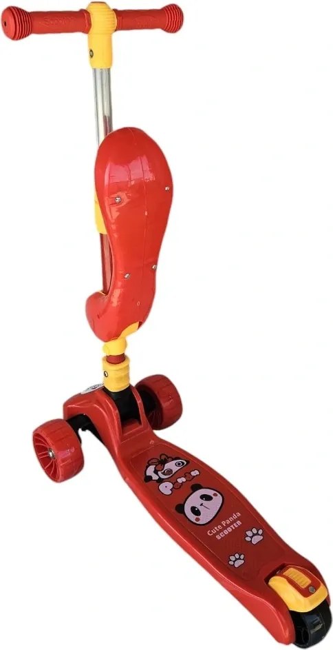 Trotineta 2 in 1 pentru copii cu roti luminoase din silicon NOVOKIDS™ Mini Scooter 8010, Cu melodii , 3 roti, Pliabila, Maner reglabil pe inaltime,