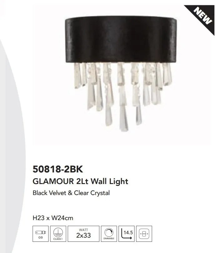 Aplica de perete eleganta cu abajur din catifea si cristale Glamour 2Lt