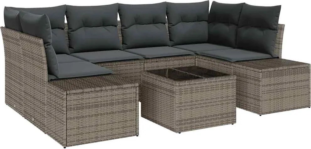 vidaXL Set de canapele pentru grădină cu pernă 8 pcs Gri poliratan