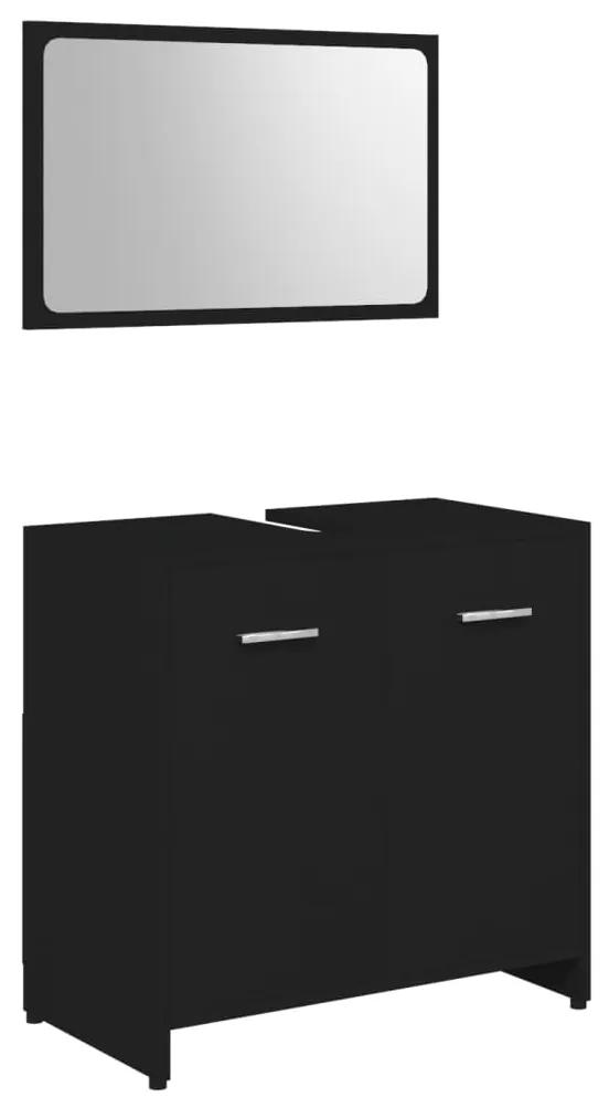 Set mobilier de baie, 4 piese, negru, PAL Negru, 1