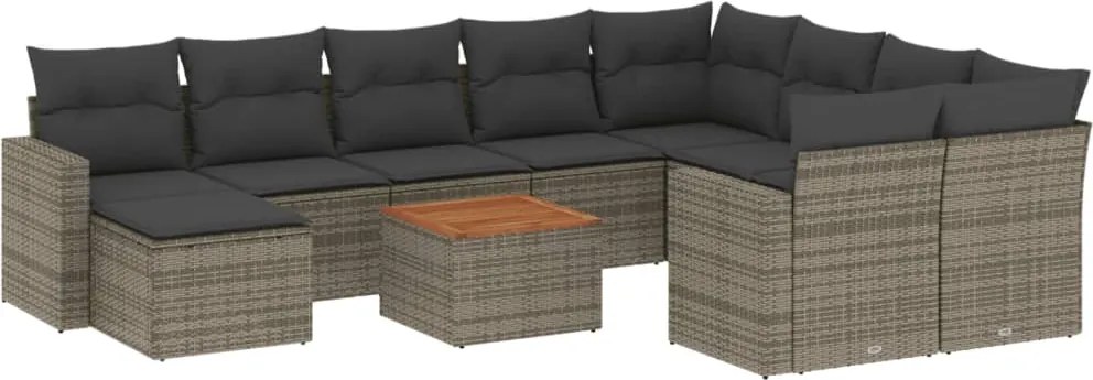 vidaXL Set canapele de grădină cu perne, 11 piese, gri, poliratan