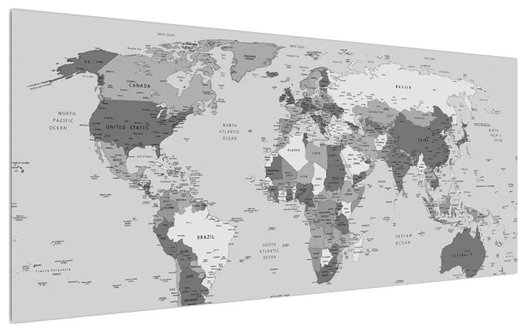 Tablou albnegru cu harta lumii (120x50 cm), în 40 de alte dimensiuni noi