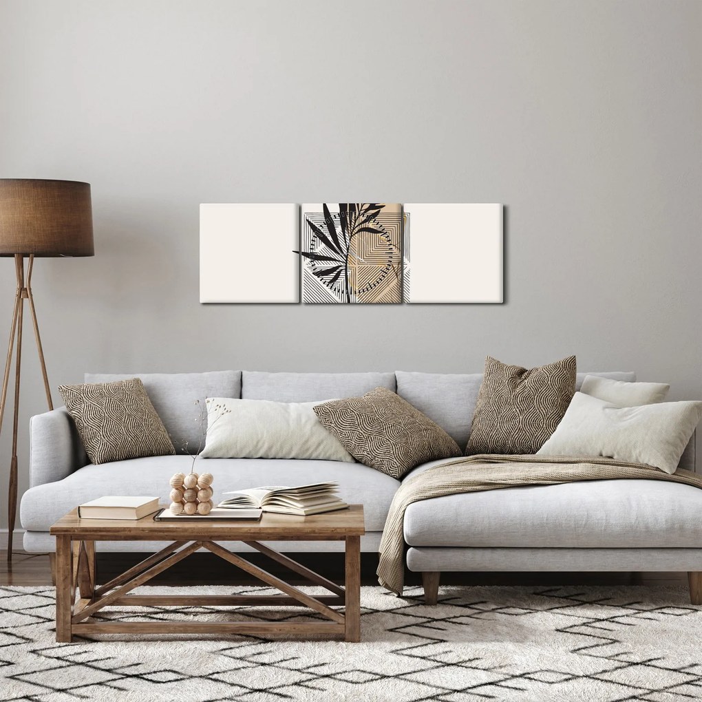 Tablou - Abstracție cu frunze tropicale N⁰1 (cu ceas) (90x30 cm)