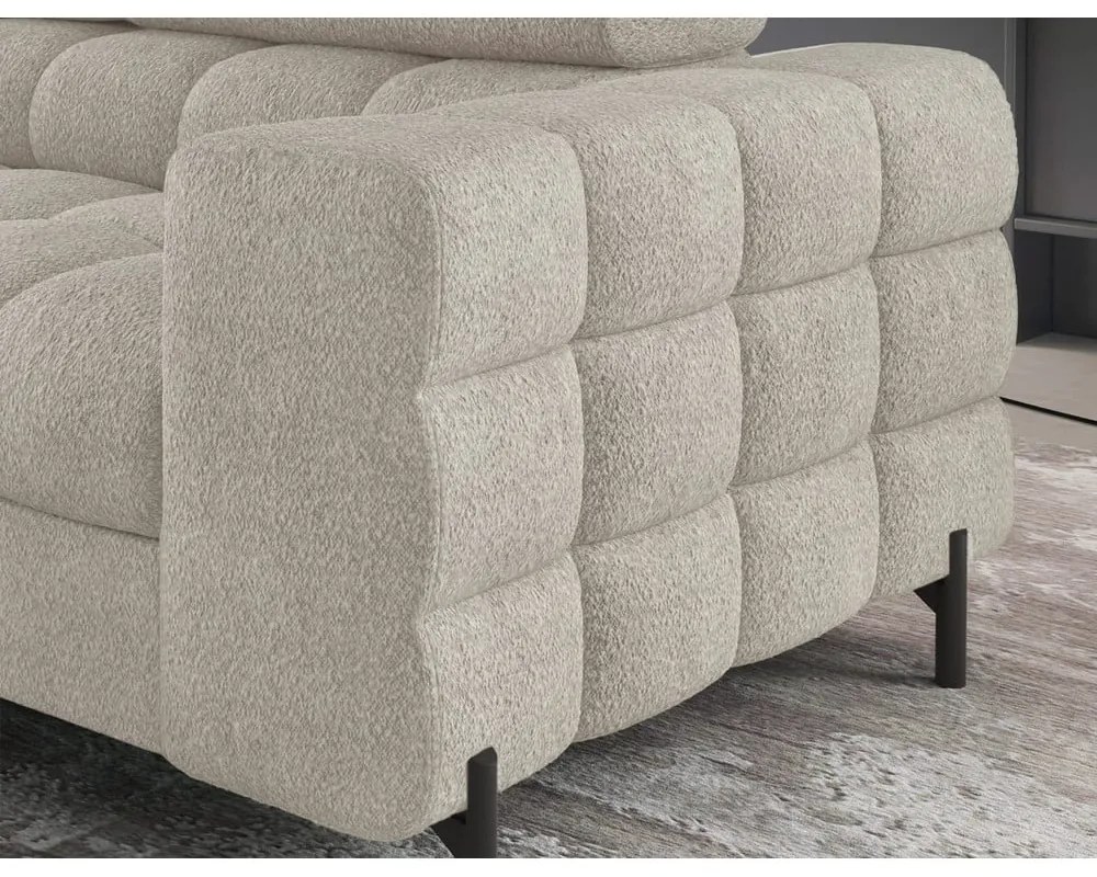 Colțar crem extensibil/cu spațiu de depozitare cu tapițerie din țesătură bouclé (cu colț pe partea stângă/în formă de ”L”) Ferucce – ELTAP